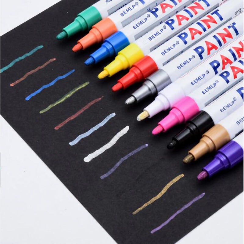 BEMLP Permanent Marker Pen Colorful Waterproof Metal Oilly Fill Paint For School DIY Tyre Tire Tread CD Metal Paint Markers Tire pen 12 Colors for Scuba gear - Image 1